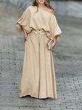 Off-shoulder lantern sleeve loose top and pants set