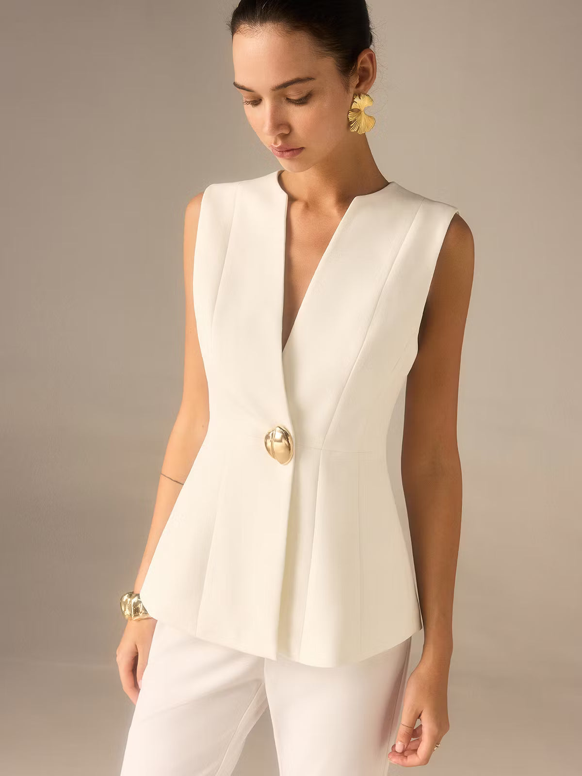 Single Button V-Neck Vest