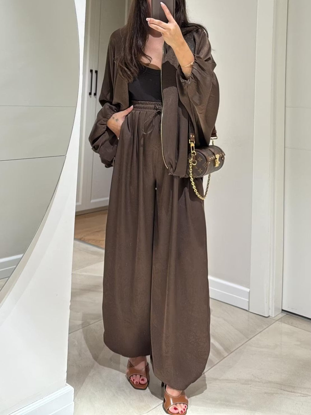 Brown Zippered Casual Jacket