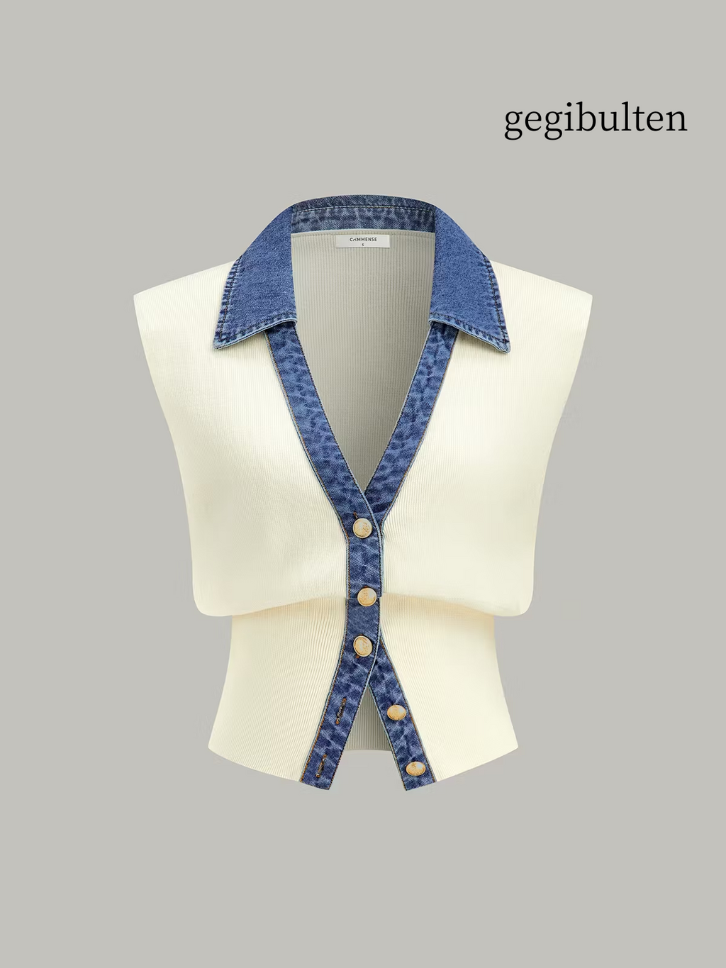 Denim Trim Metal Button Knit Vest