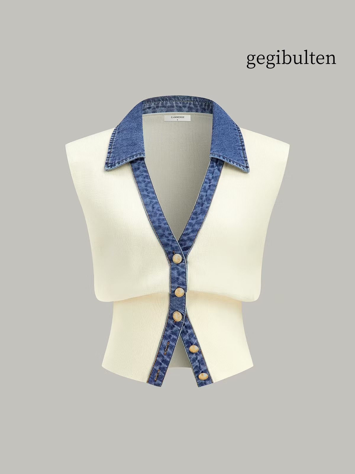 Denim Trim Metal Button Knit Vest