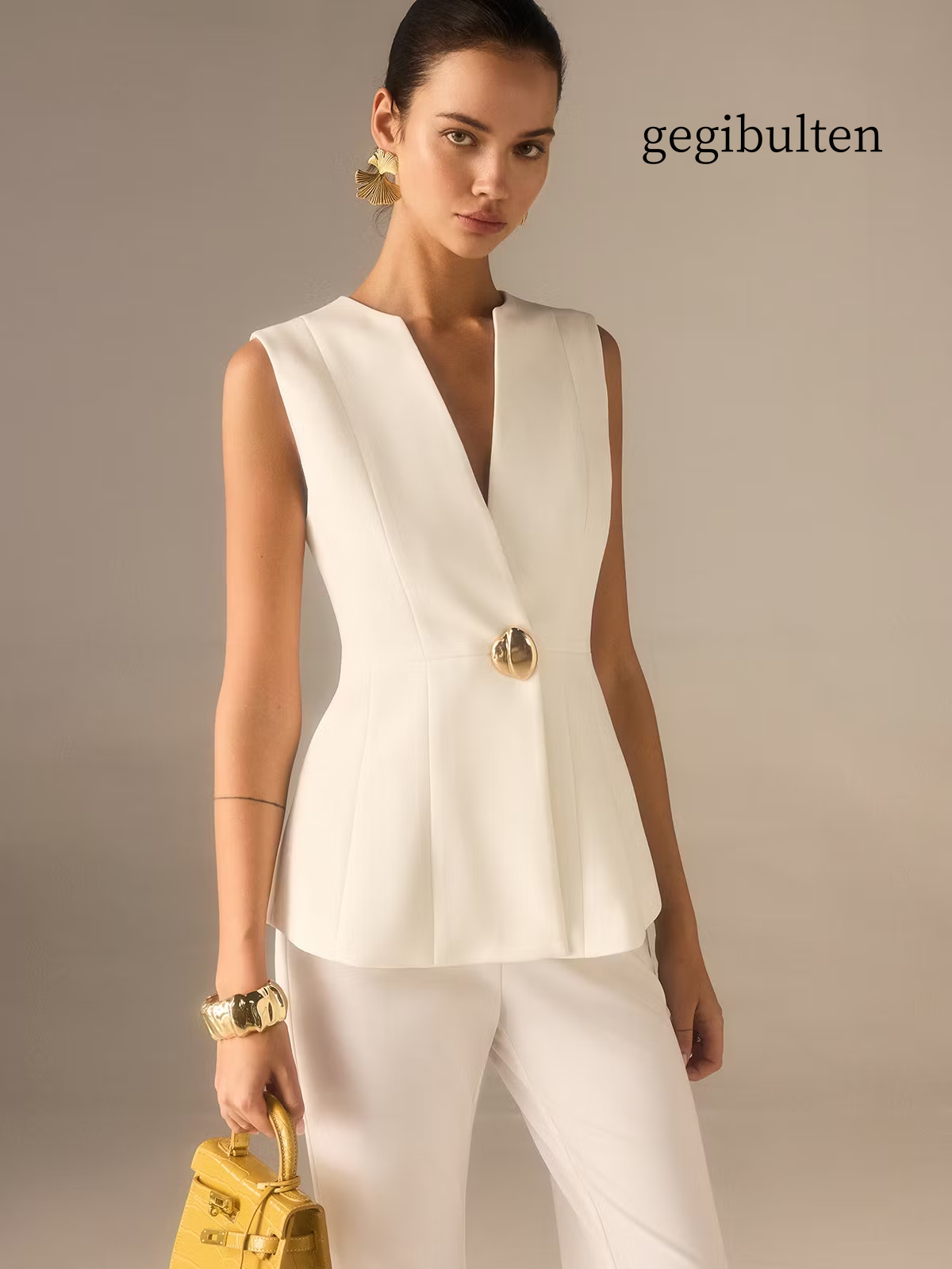 Single Button V-Neck Vest