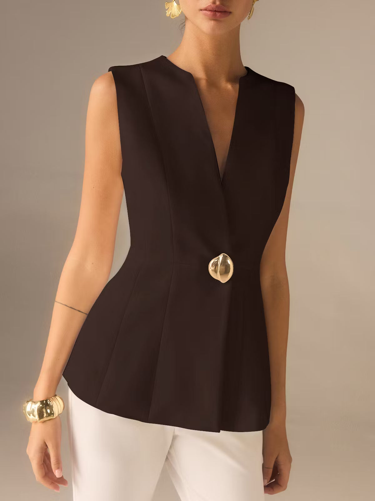 Single Button V-Neck Vest