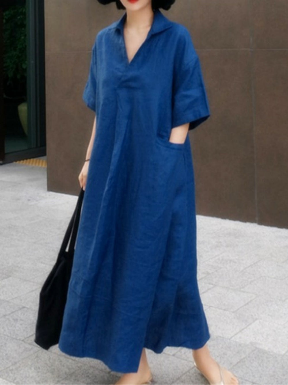 Cotton and Linen Loose Oversized Shirt Dress