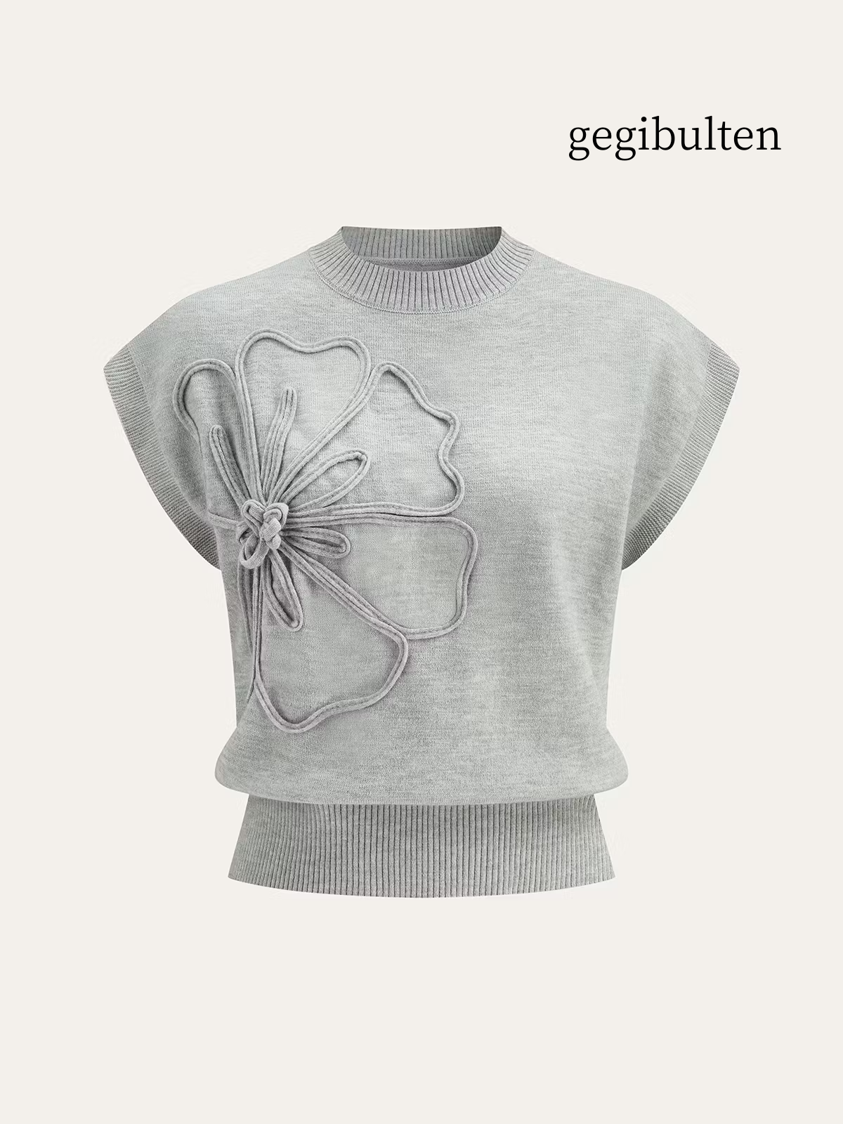 Flower Applique Cap Sleeve Knit Top